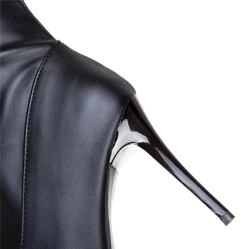 TAVIMART  -  Soft Elastic Slim Boots Women Autumn Pointed Toe Mid-calf Boot Sexy High Heels Short Lady Black White Leopard Dance Shoes Ladies