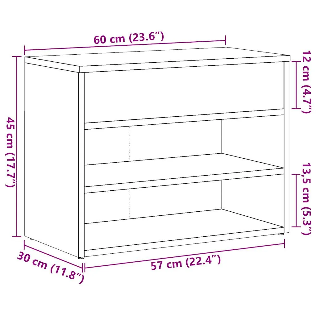 vidaXL Shoe Bench Artisan Oak 60x30x45 cm Engineered Wood