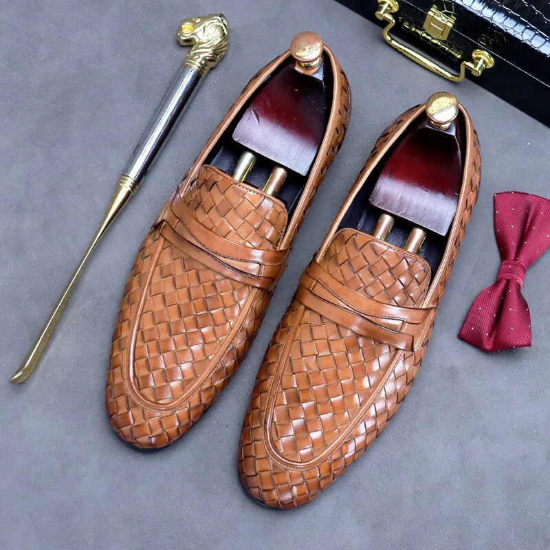 Woven Leather Slip-On Loafers